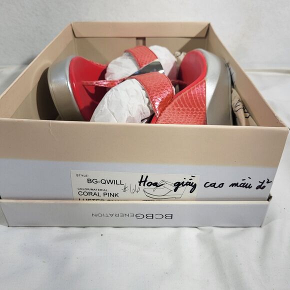 BCBGeneration size 7 Coral Pink Luster Snake wedge sandals New In Box - Picture 2 of 11